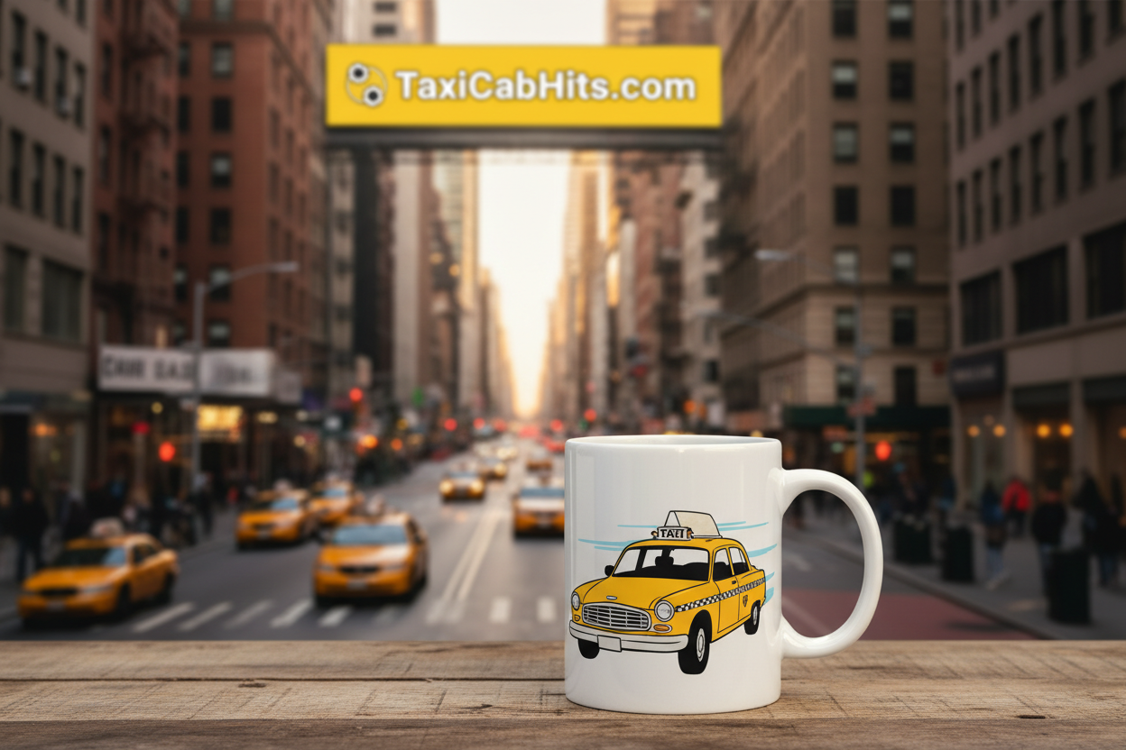 Taxi Cab Hits Ceramic 11oz Mug - Glossy White with Custom Color Accents